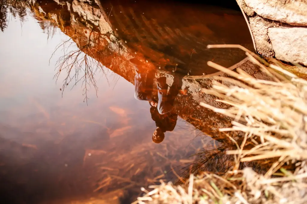 Spiegelfotografie - sitzend auf einer Brücke am Bach